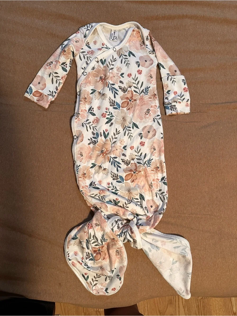 Copper Pearl Floral Knotted Baby Gown - Cream & Peach